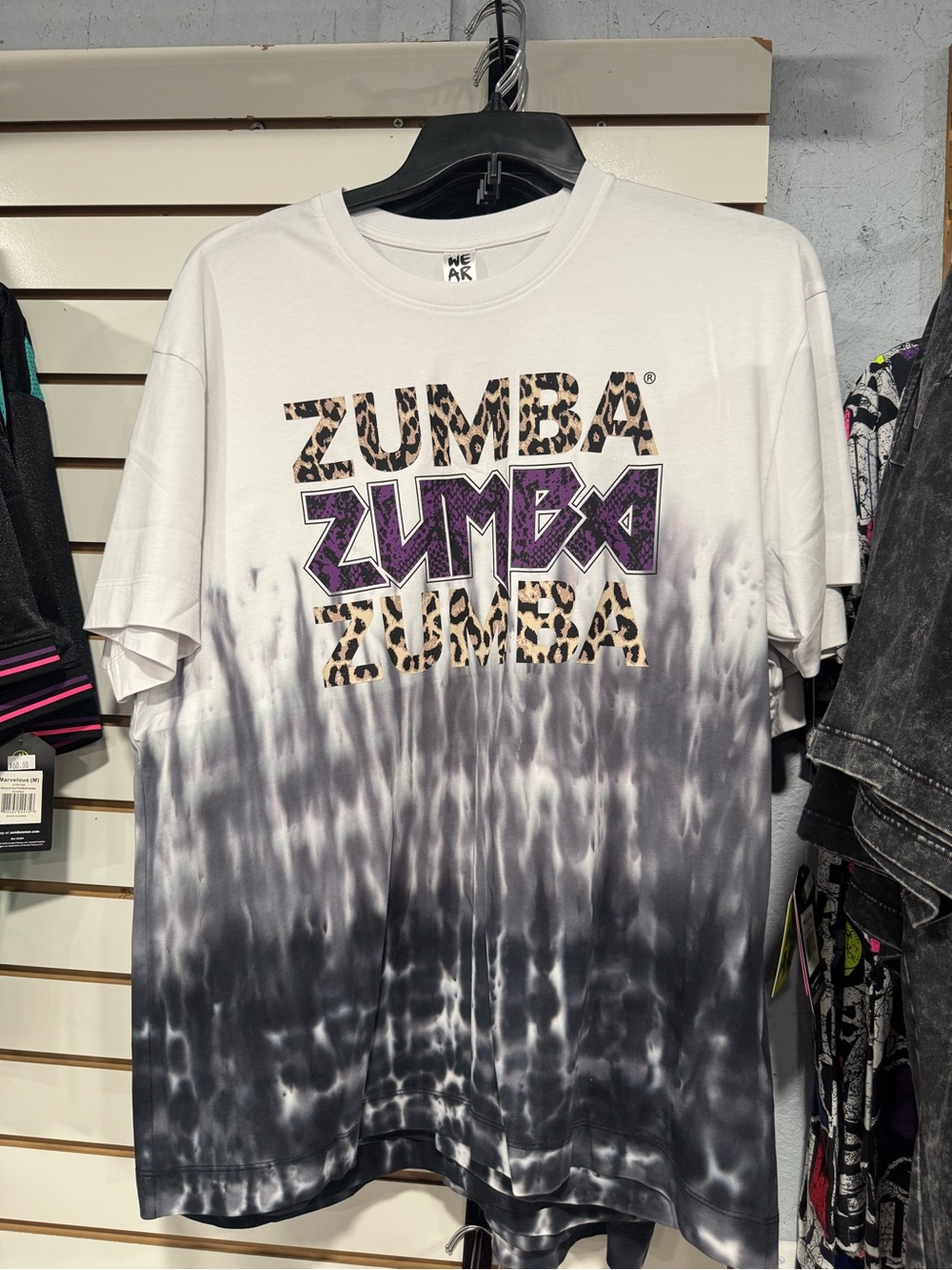 White Black Tie-Dye Tee with Purple & Leopard Print